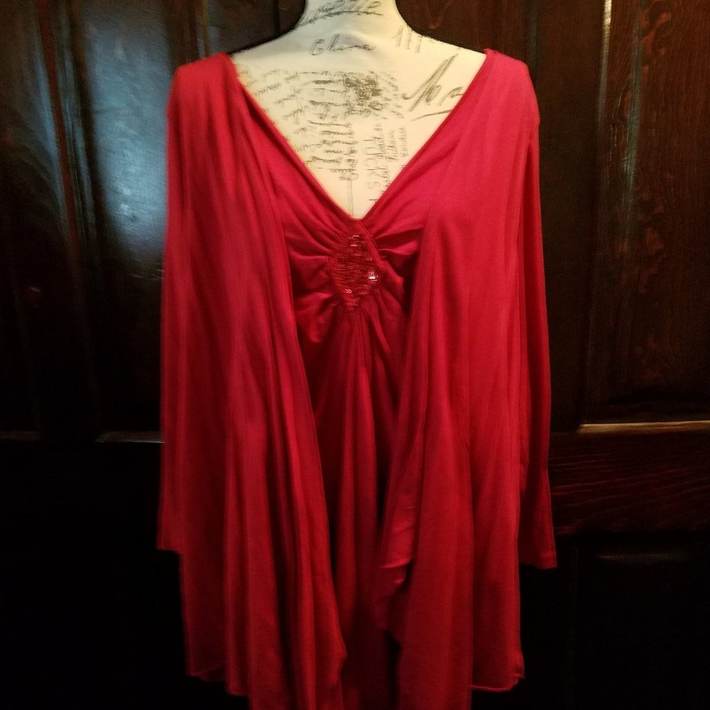 Red sequined designed woman's top.